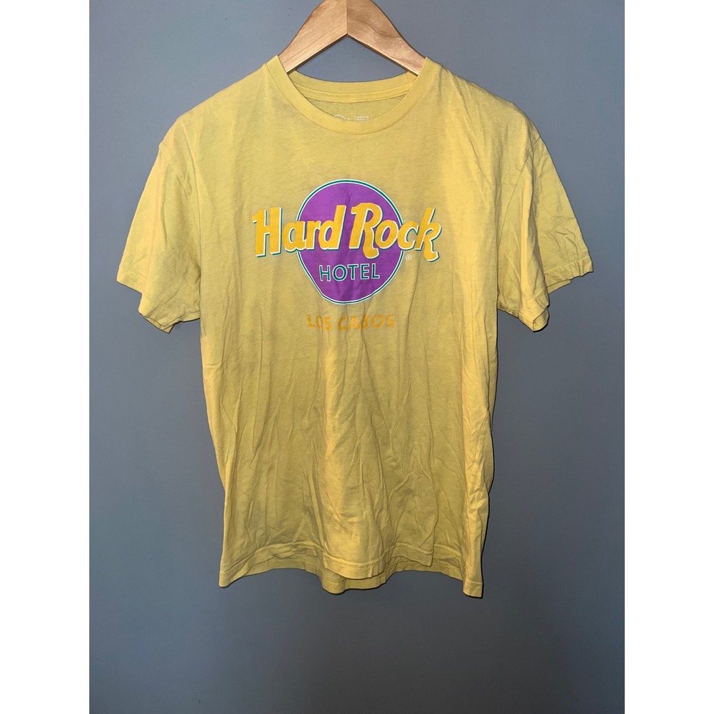 Hard Rock Hotel Los Cabos Yellow Graphic T-Shirt Mens Medium Cotton Short Sleeve